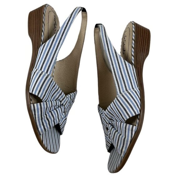 LifeStride Mimosa 2 Fabric Upper Stiped Open Toe Slingback Wedge Sandal Size 10 - Picture 6 of 16